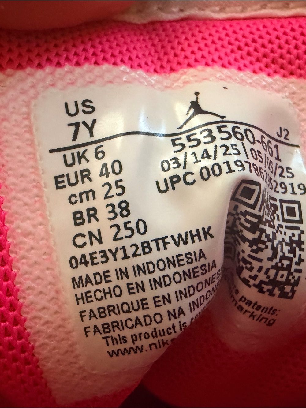 Jordan Pink and White Girls' Low-Top Sneakers - Picture 4 of 6